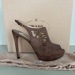 PRADA Camoscio Dark Rose/Blush Suede Cutout Slingback Heels